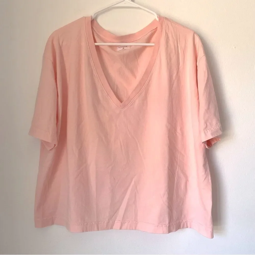 Laszlo Baby Pale Pink Wide Leg Pants and V-neck Tee Lounge Set Large